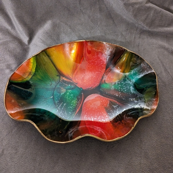 MCM Seetusee Glass Frilly Fruit or Decorative Shallow Bowl with Stunning Colours - Picture 5 of 6